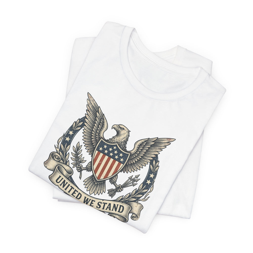 American Eagle Shield United We Stand T-Shirt | Patriotic USA Flag Crest Graphic Tee