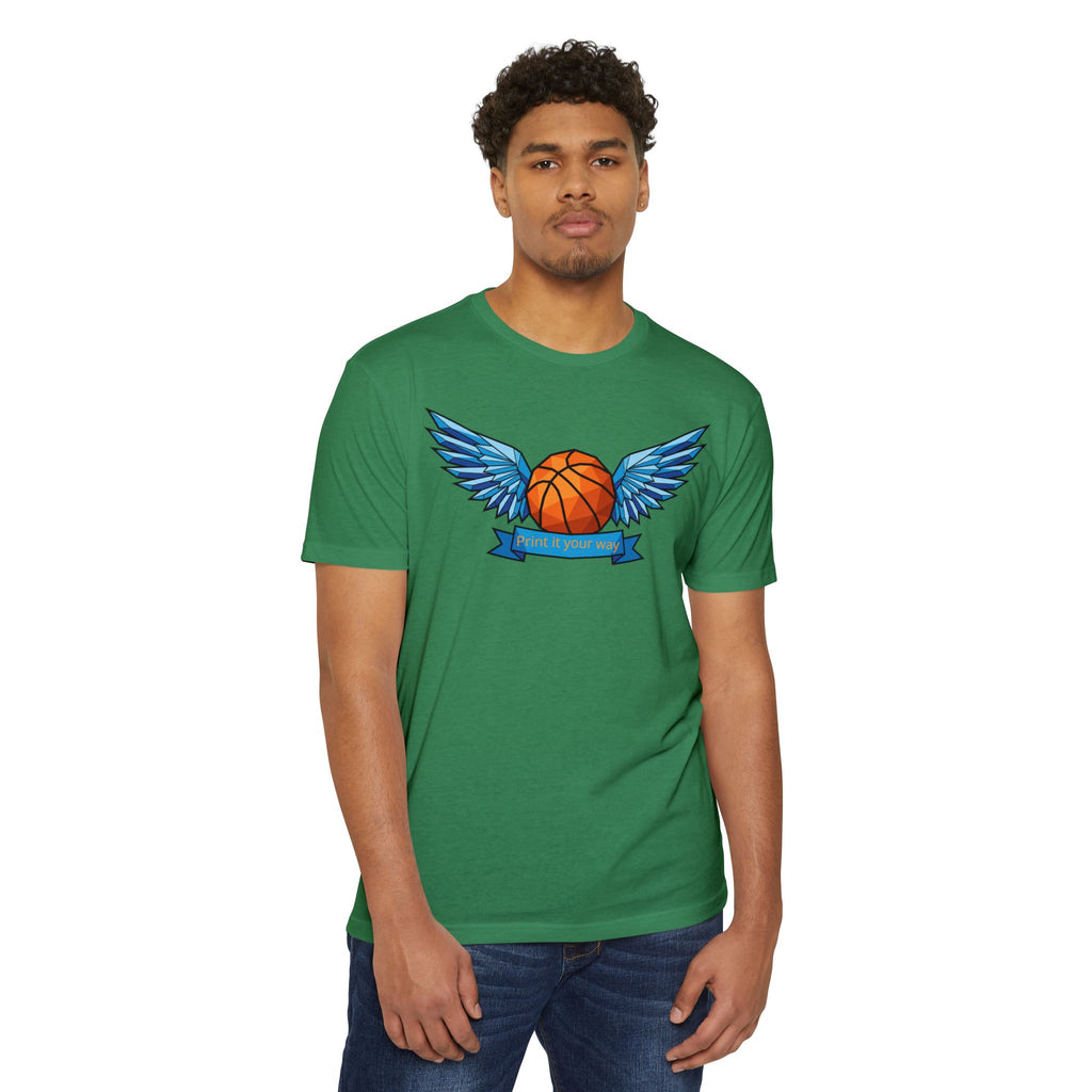 Custom Basketball T-Shirt Personalized Winged Basketball Banner Tee Add Your Name or Team Unisex