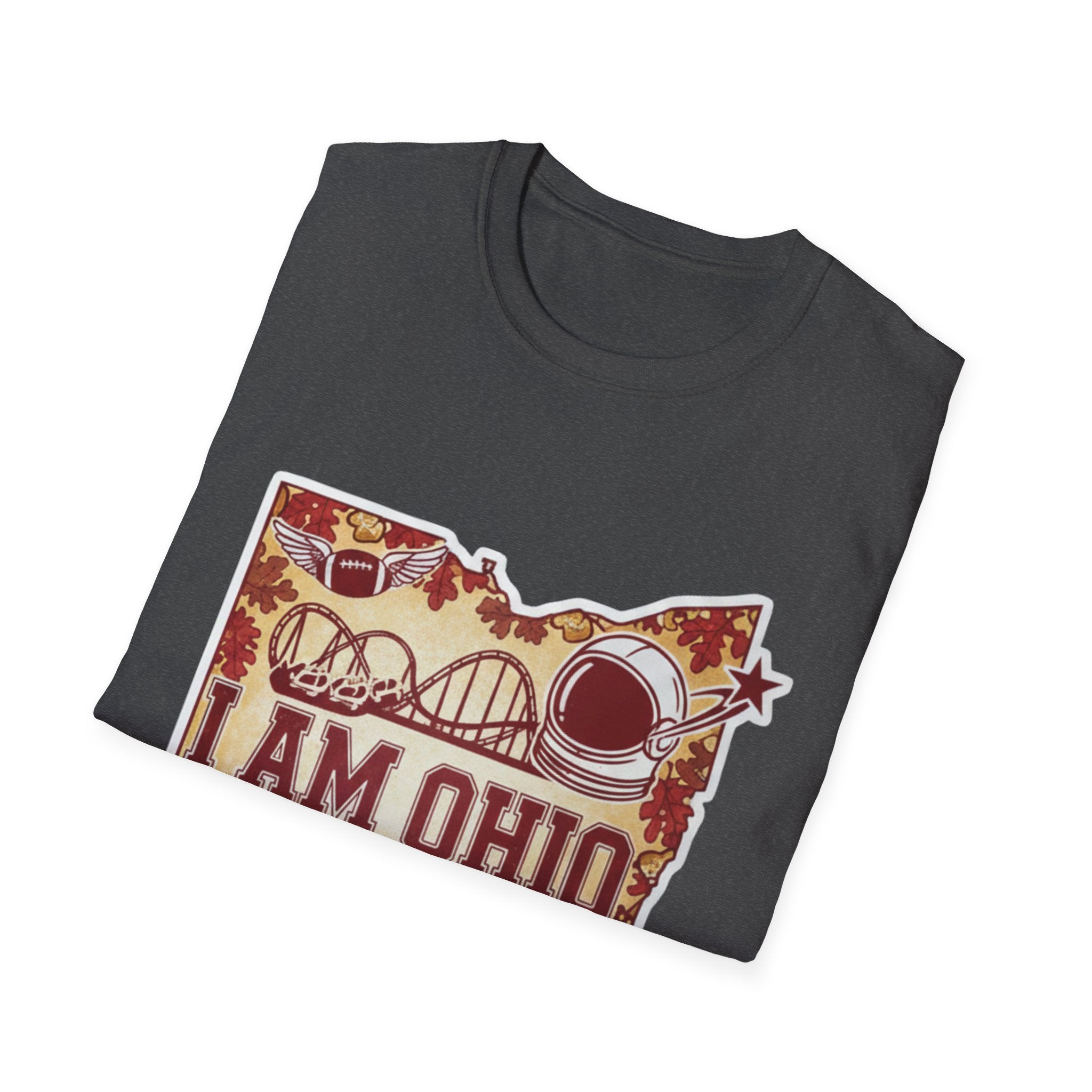 Ohio Grafik-T-Shirt, anthrazitgrau mit „I AM OHIO“-Landmarken-Outline
