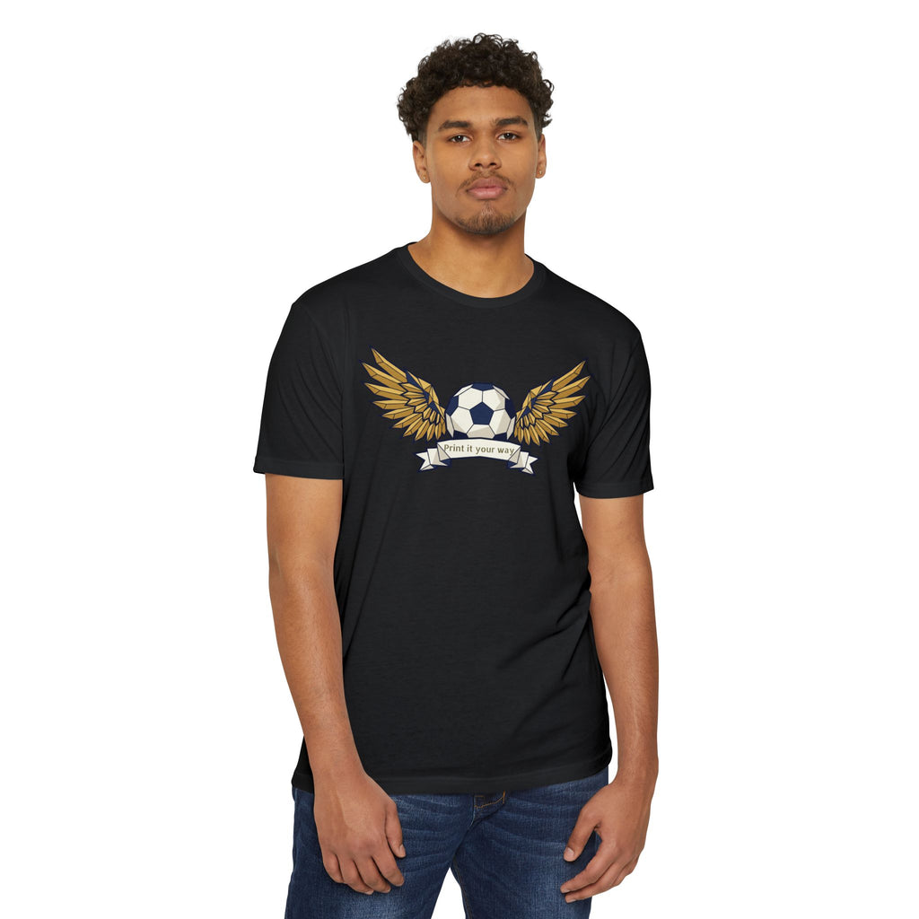 Custom Soccer T-Shirt Personalized Winged Soccer Ball Banner Tee Add Your Name or Team Gift Unisex