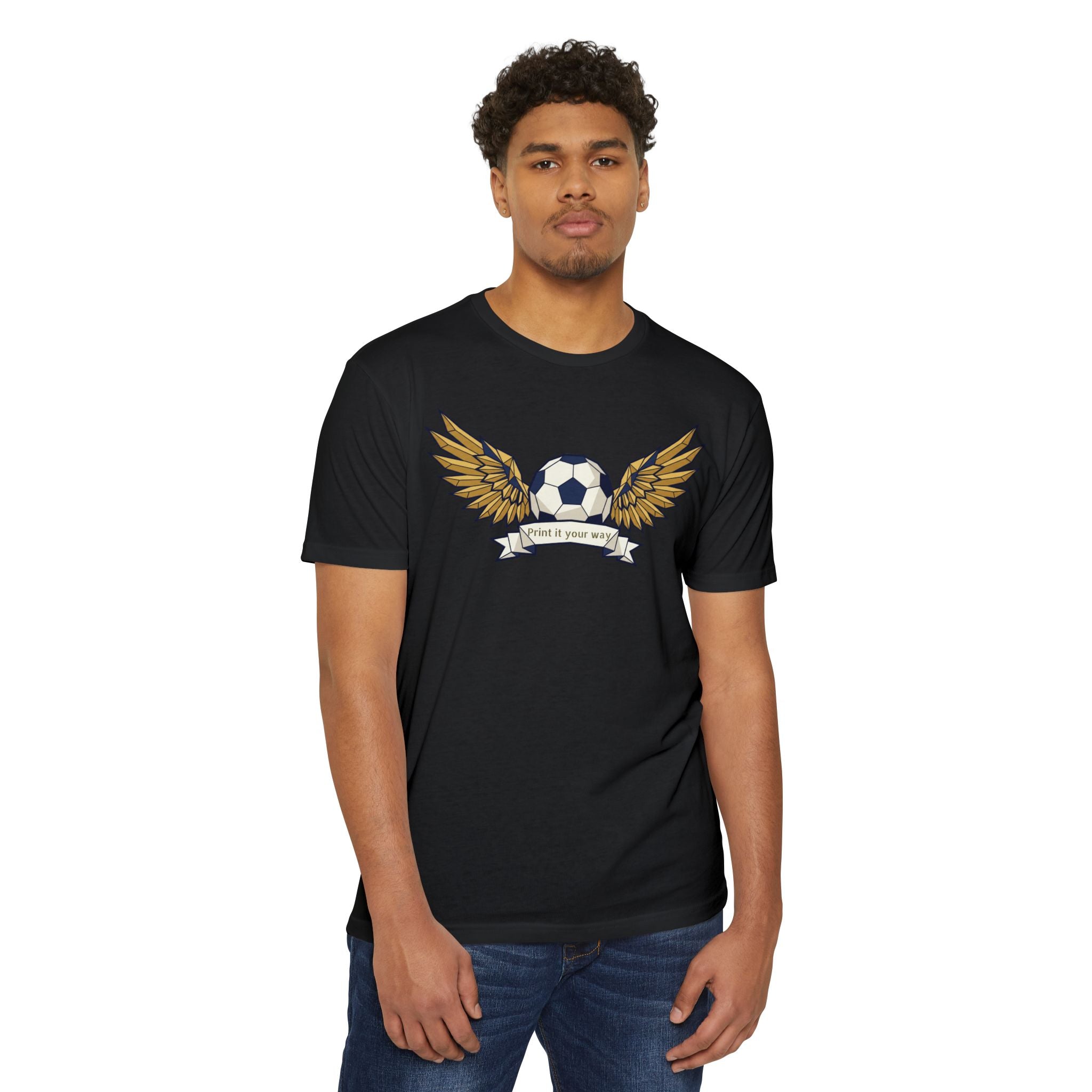 Custom Soccer T-Shirt Personalized Winged Soccer Ball Banner Tee Add Your Name or Team Gift Unisex