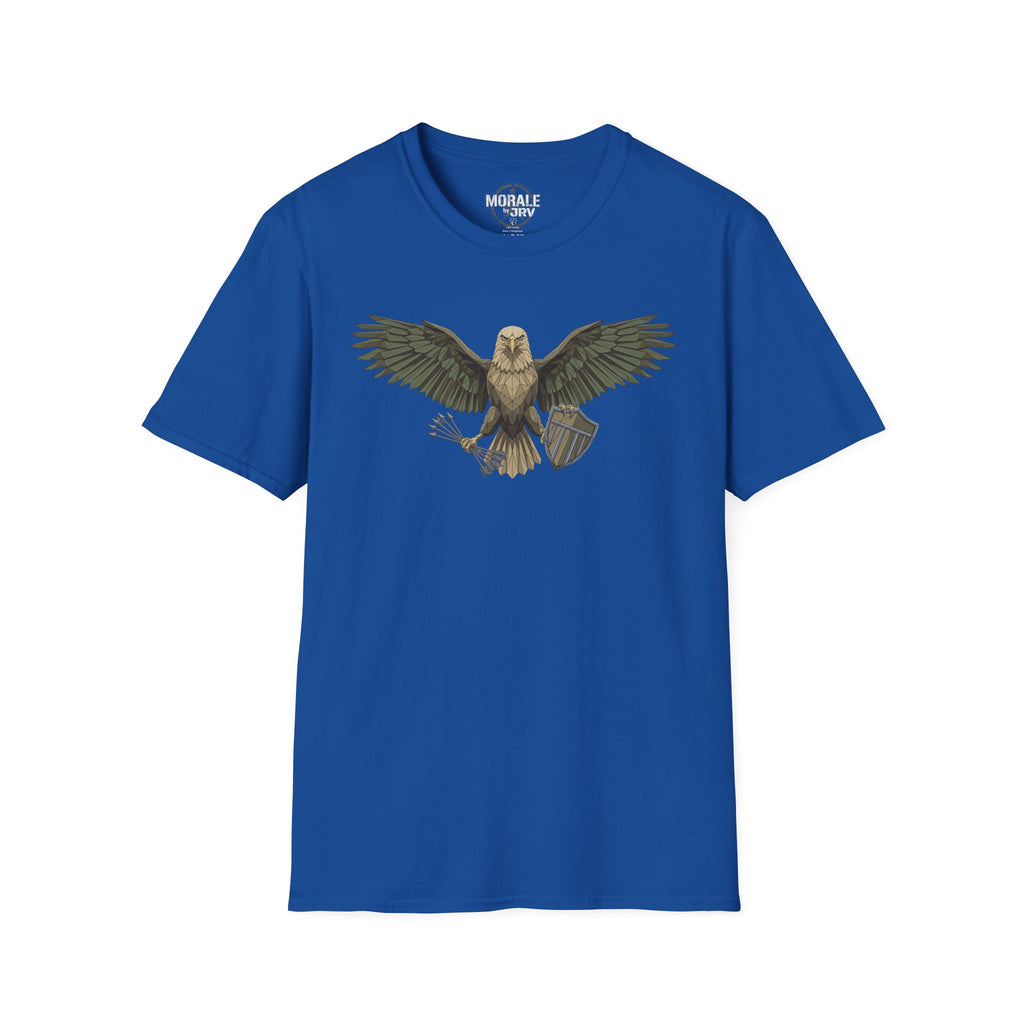 Soaring Hawk T-Shirt, Royal blue, vintage raptor winged illustration on front