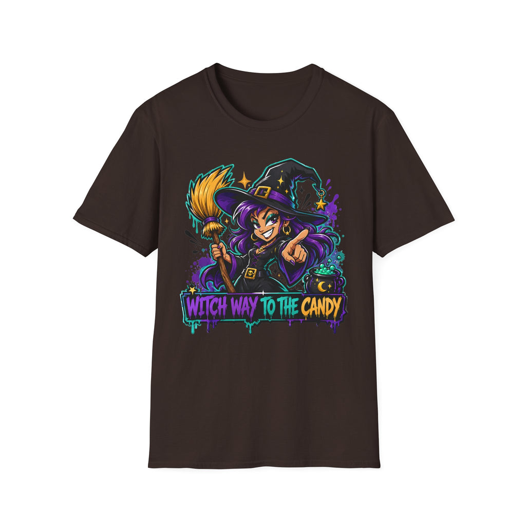 Witch Way To The Candy T-Shirt | Funny Halloween Witch Graphic Tee | Spooky Season Gift | Trick or Treat Shirt