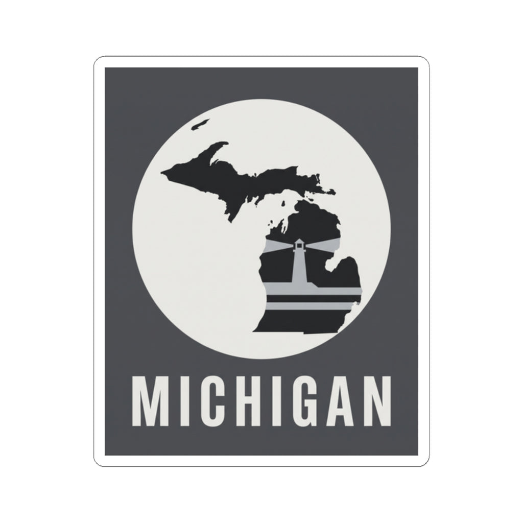 Michigan vinyl decal sticker with black-and-white design and “MICHIGAN” at bottom.