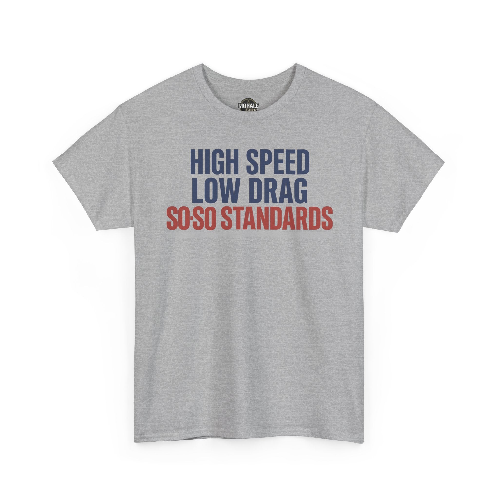 Sport grey crew-neck T-shirt with bold multicolor slogan print on the front.