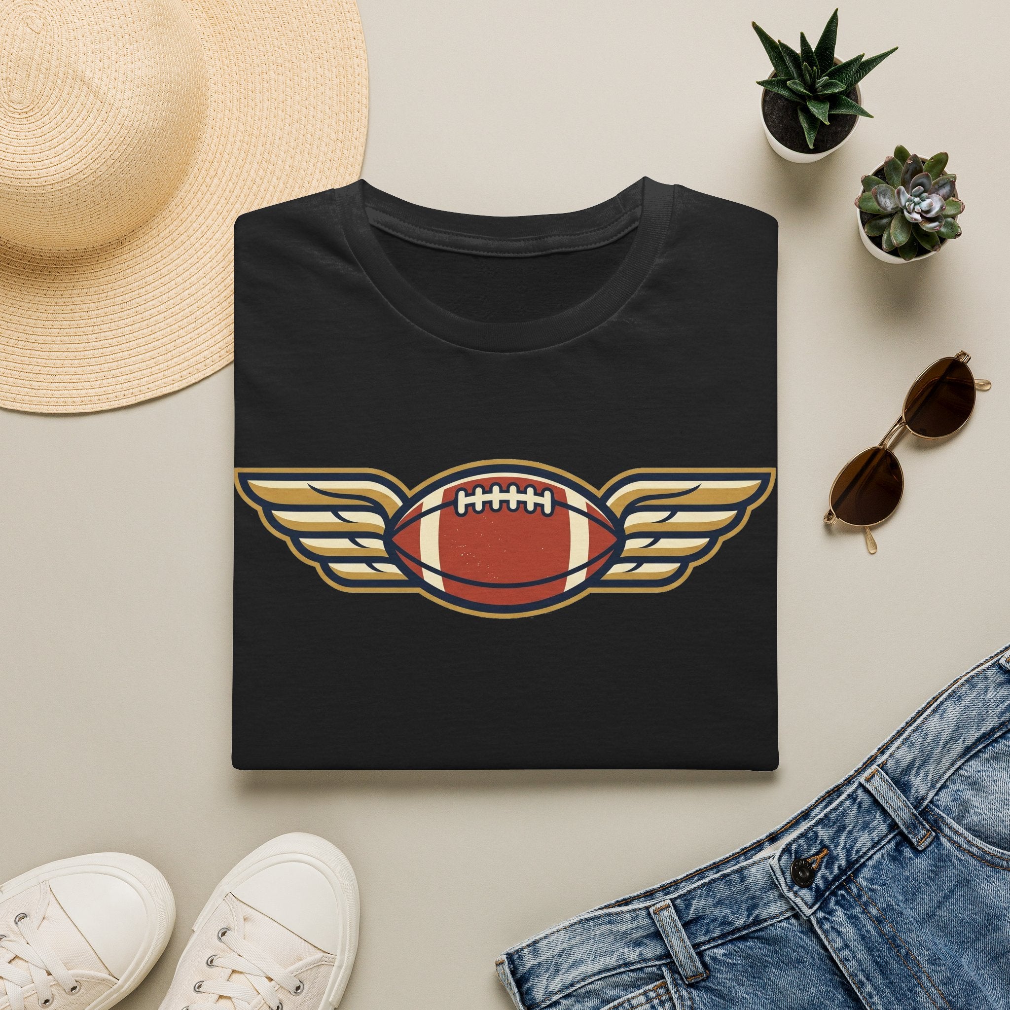 Winged Football T-Shirt | Vintage Retro Flying Football Tee
