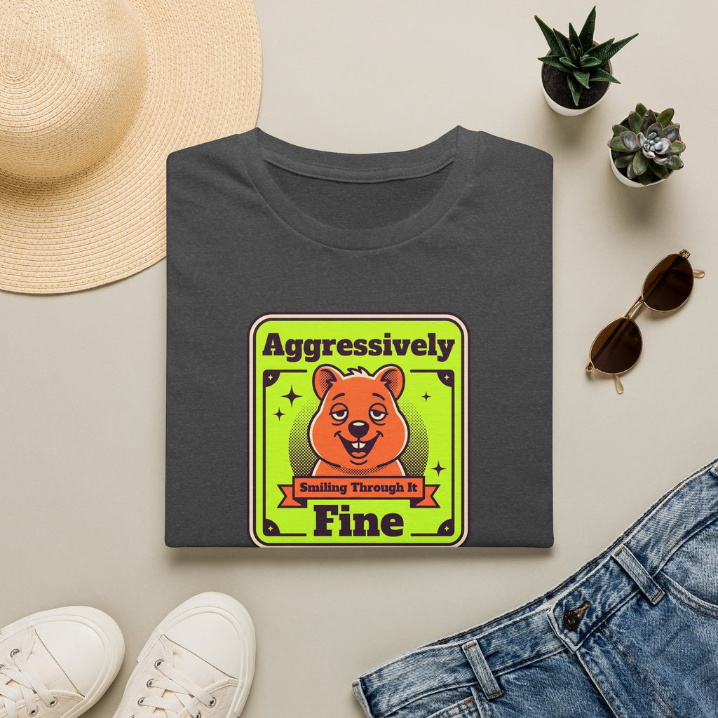 Funny Bear T-Shirt | Aggressively Smiling Fine Retro Neon Graphic Tee | Bear Lover Sarcastic Gift