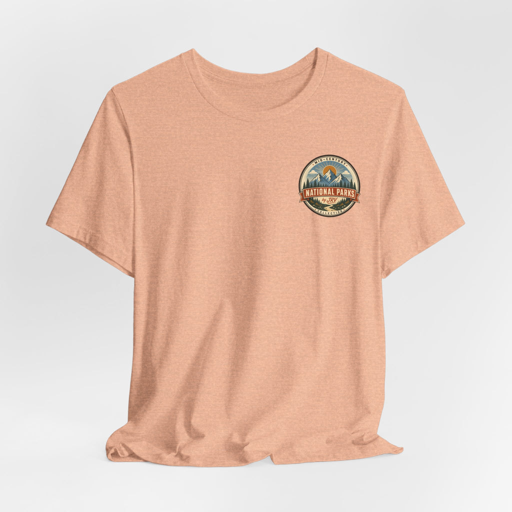 Peach crewneck T-shirt with small National Park round logo
