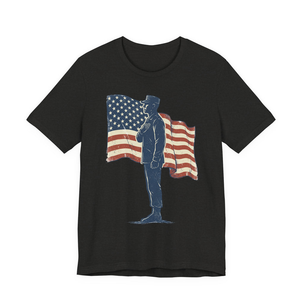 Saluting Soldier with American Flag T-Shirt | Patriotic Military Tee