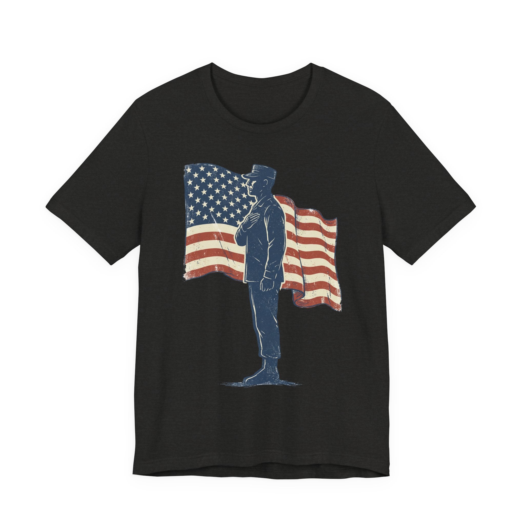 Saluting Soldier with American Flag T-Shirt | Patriotic Military Tee