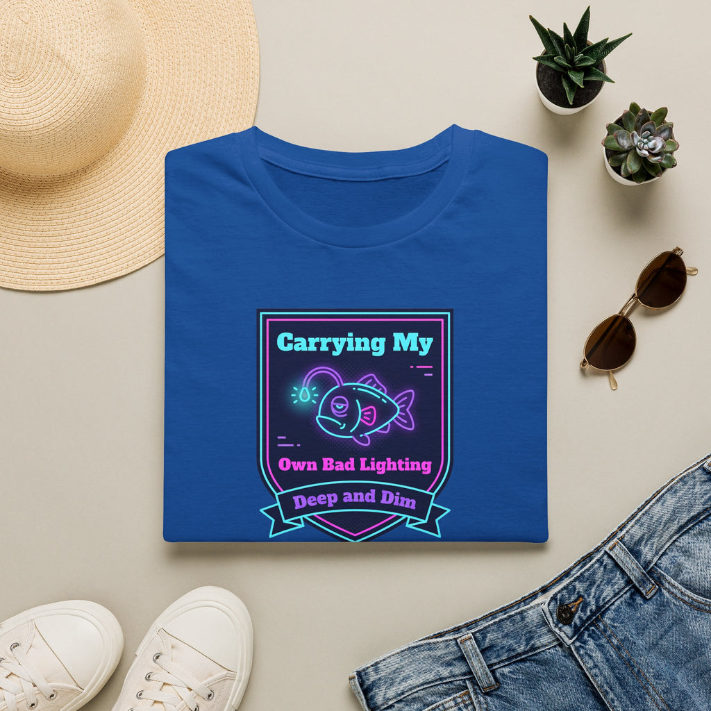 Funny Anglerfish T-Shirt | Carrying My Own Bad Lighting Deep Sea Neon Graphic Tee | Ocean Gift