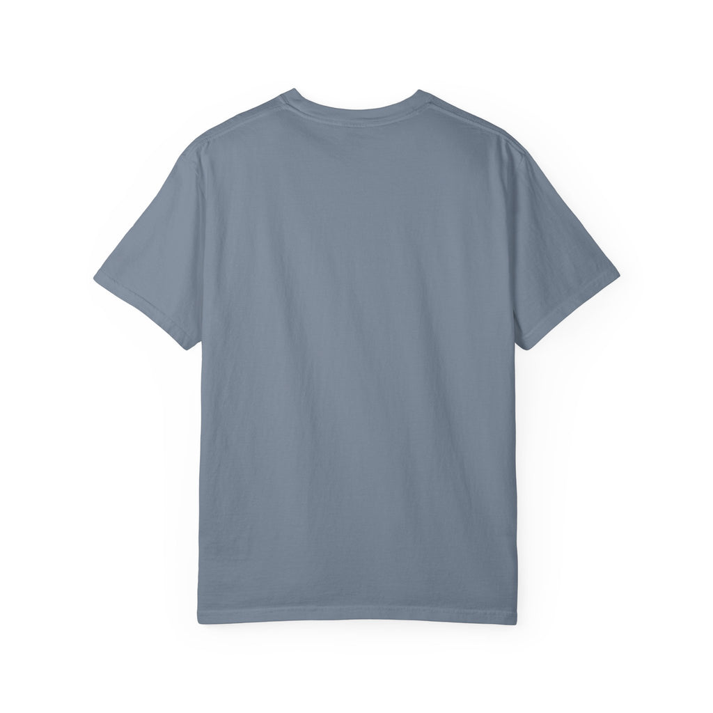 Slate blue crew-neck T-shirt, plain front