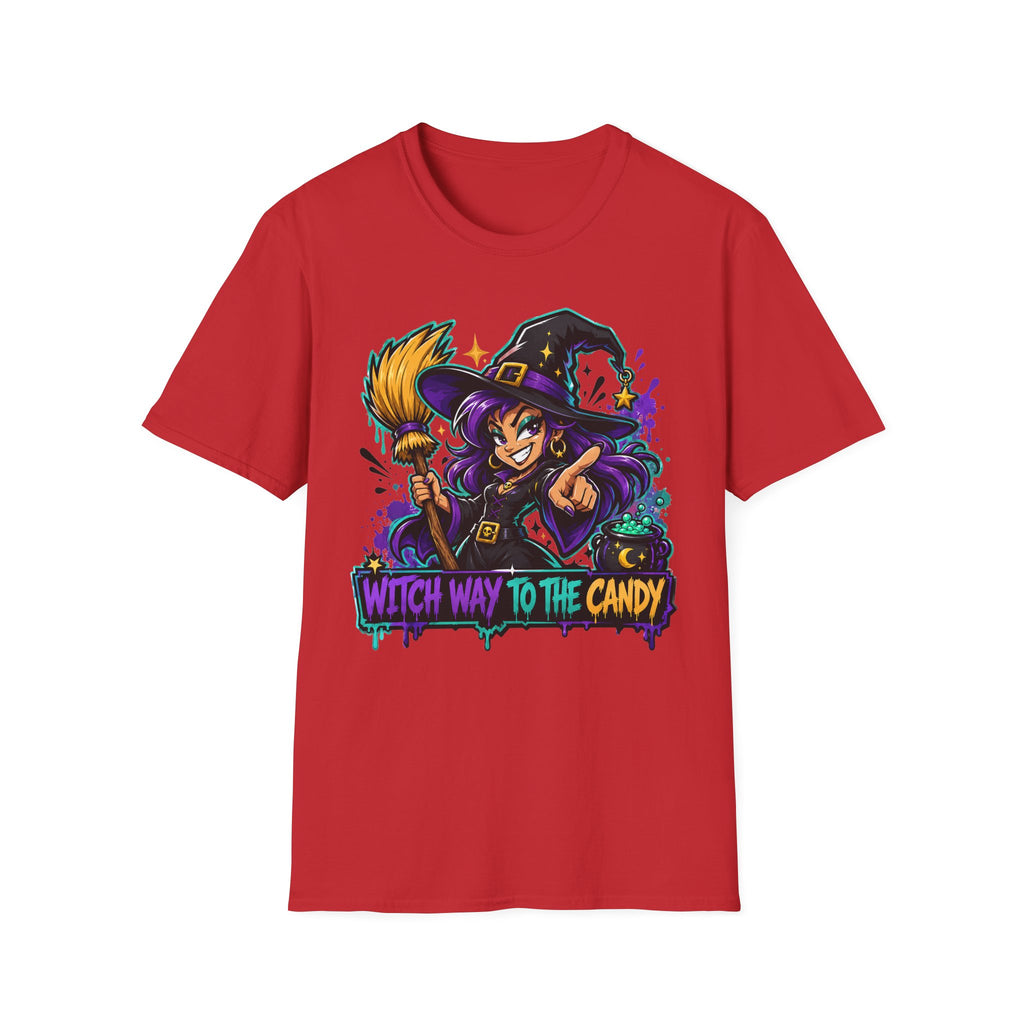 Witch Way To The Candy T-Shirt | Funny Halloween Witch Graphic Tee | Spooky Season Gift | Trick or Treat Shirt