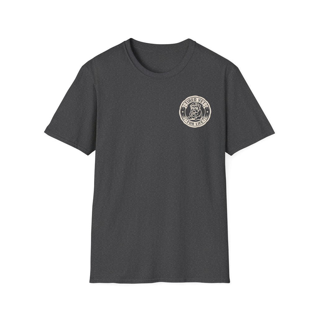 Funny Military Chow Hall Graphic T-Shirt Vintage Back Print with Faded Circle Chest Logo Unisex Tee