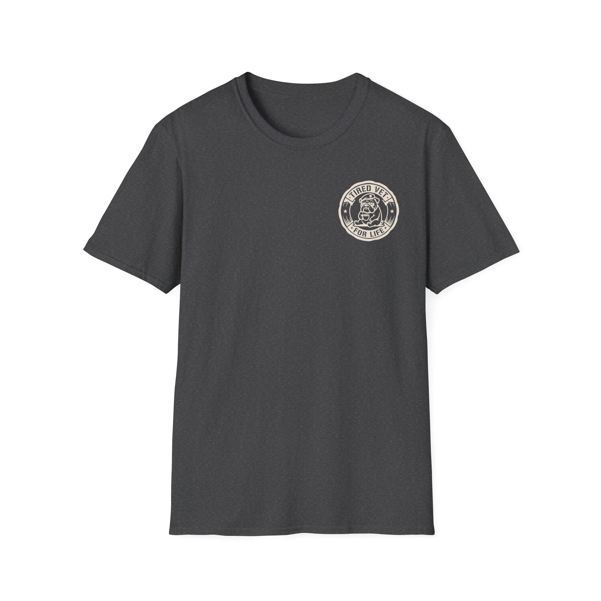 Funny Military Chow Hall Graphic T-Shirt Vintage Back Print with Faded Circle Chest Logo Unisex Tee