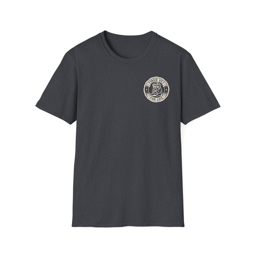 Funny Military Chow Hall Graphic T-Shirt Vintage Back Print with Faded Circle Chest Logo Unisex Tee