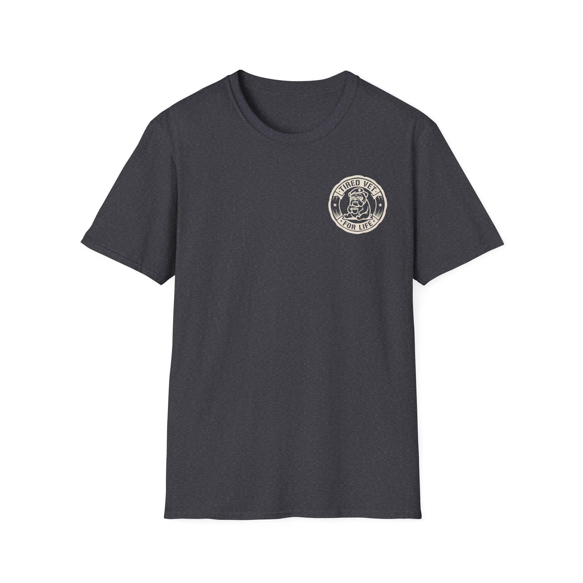 Funny Military Chow Hall Graphic T-Shirt Vintage Back Print with Faded Circle Chest Logo Unisex Tee