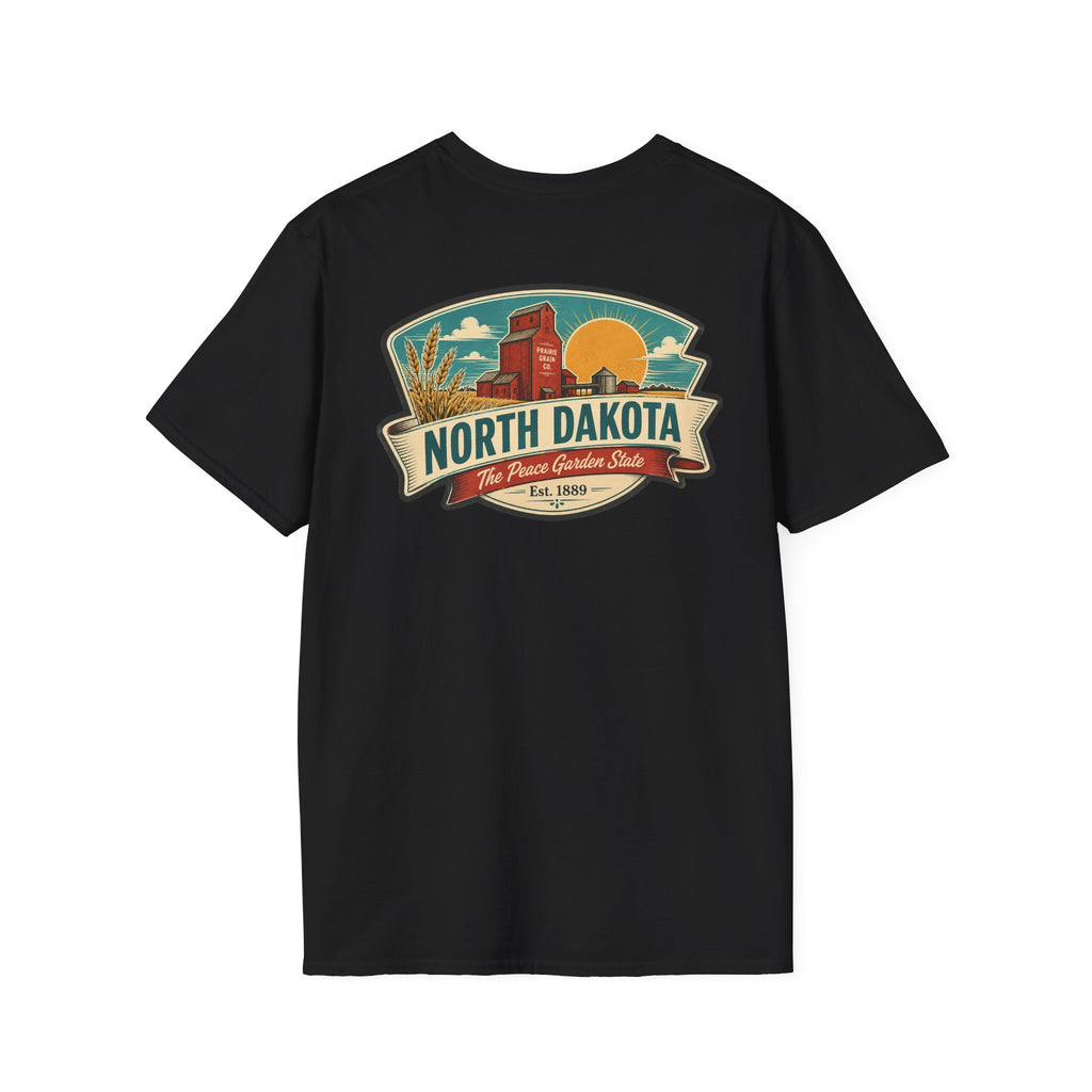 Black T-shirt with North Dakota logo graphic on the chest