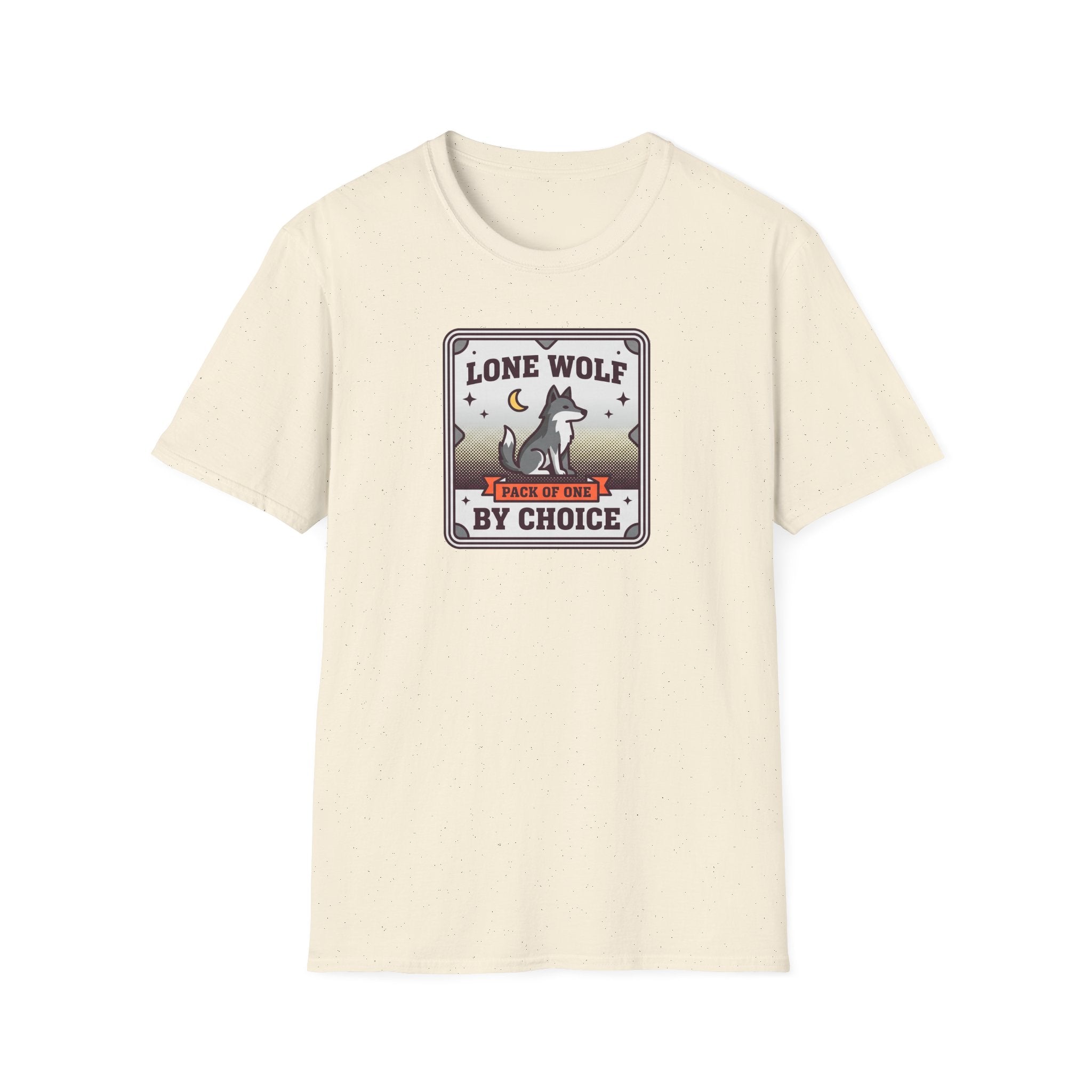 Funny Wolf T-Shirt | Lone Wolf By Choice Pack of One Moon Badge Graphic Tee | Wolf Lover Gift