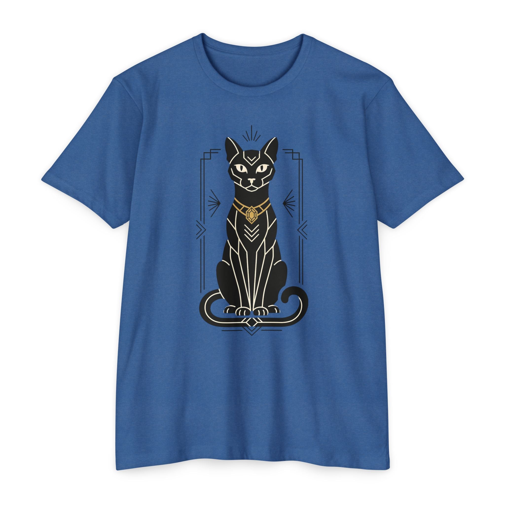 Black Cat T-Shirt Art Deco Egyptian Cat Illustration Graphic Tee Cat Lover Gift Mystic Unisex