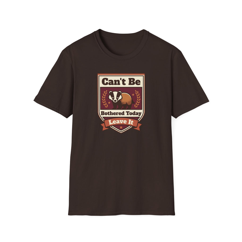Can't Be Bothered Today Badger T-Shirt | Lazy Animal Retro Badge