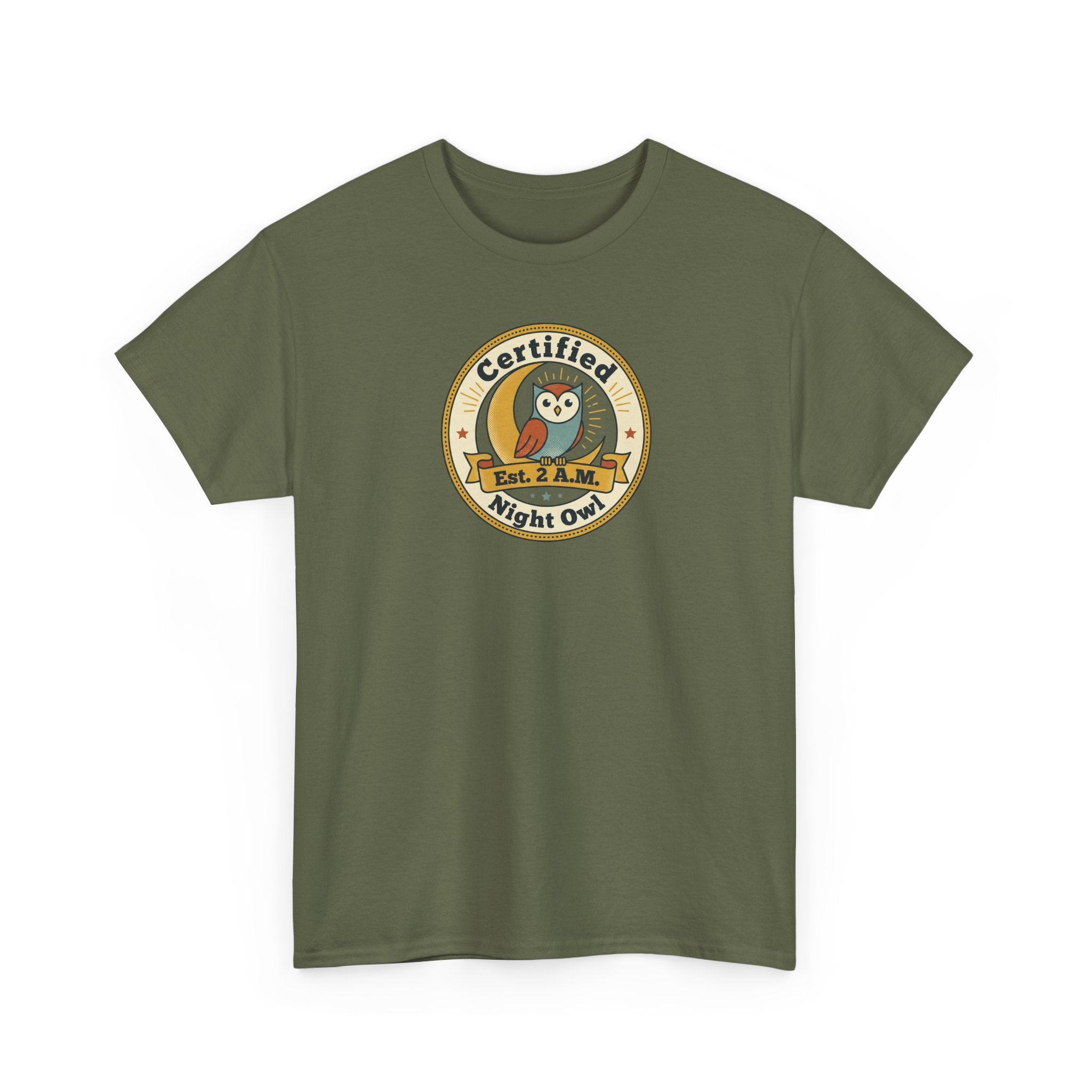Certified Night Owl T-Shirt | Funny Night Owl Tee | Retro Owl Badge Shirt | Gift for Night Owls