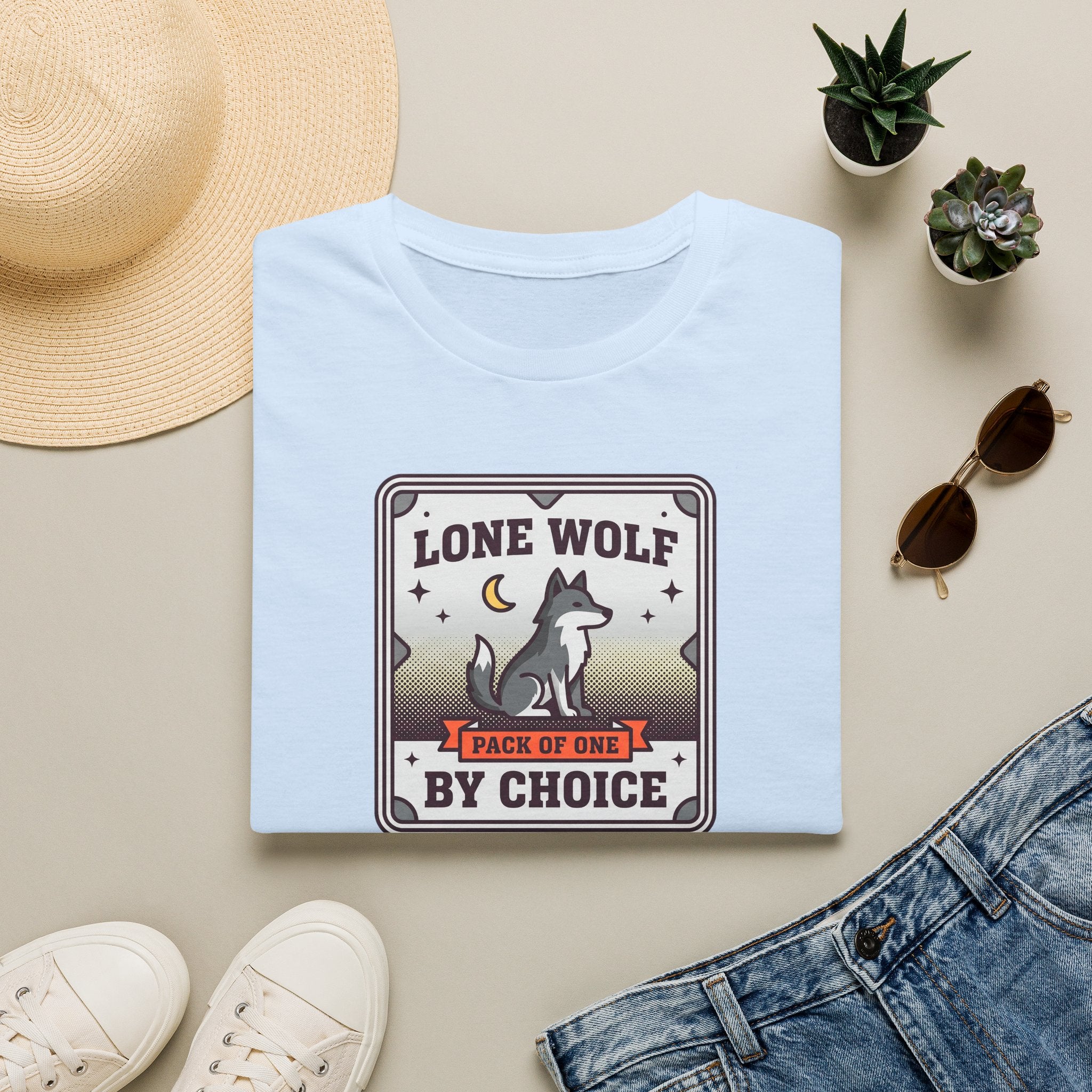Funny Wolf T-Shirt | Lone Wolf By Choice Pack of One Moon Badge Graphic Tee | Wolf Lover Gift