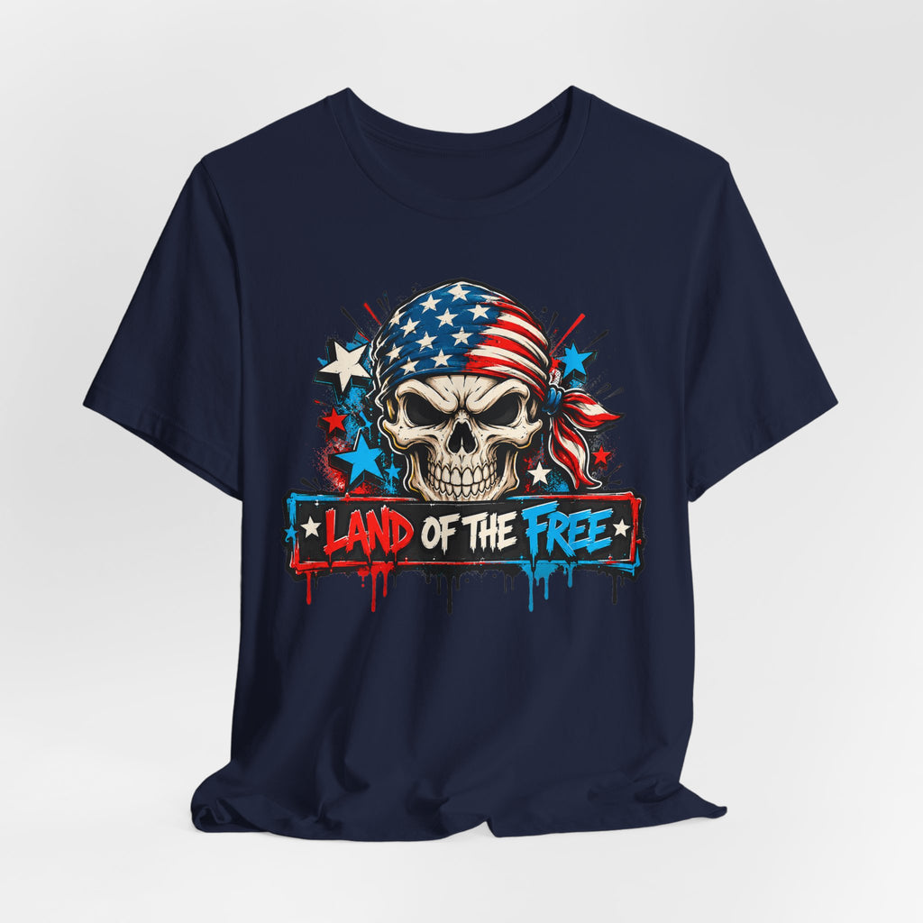 Land of the Free Skull T-Shirt | 4th of July American Flag Patriotic Graphic Tee