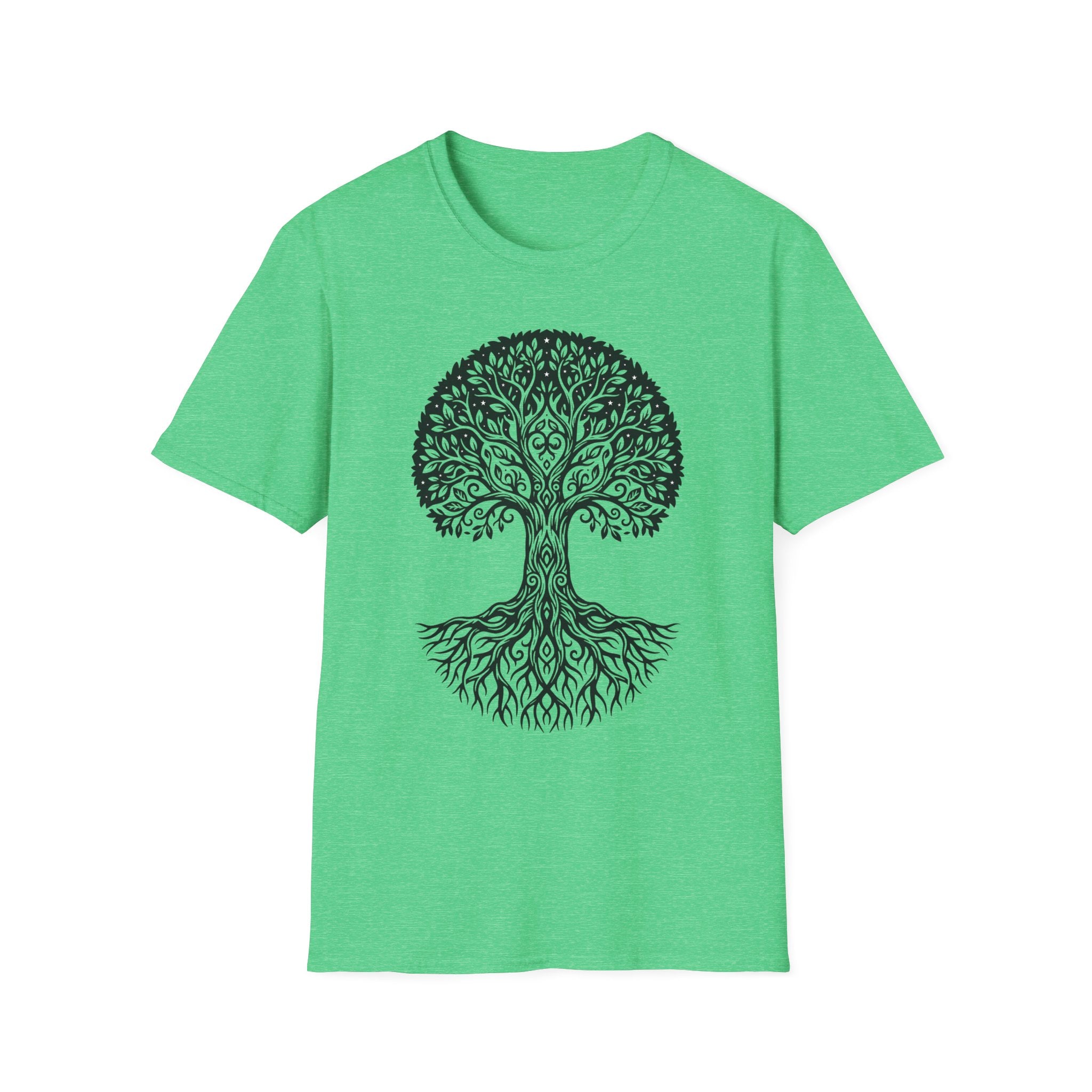 Tree of Life T-shirt, green; intricate tree of life botanical graphic in dark ink