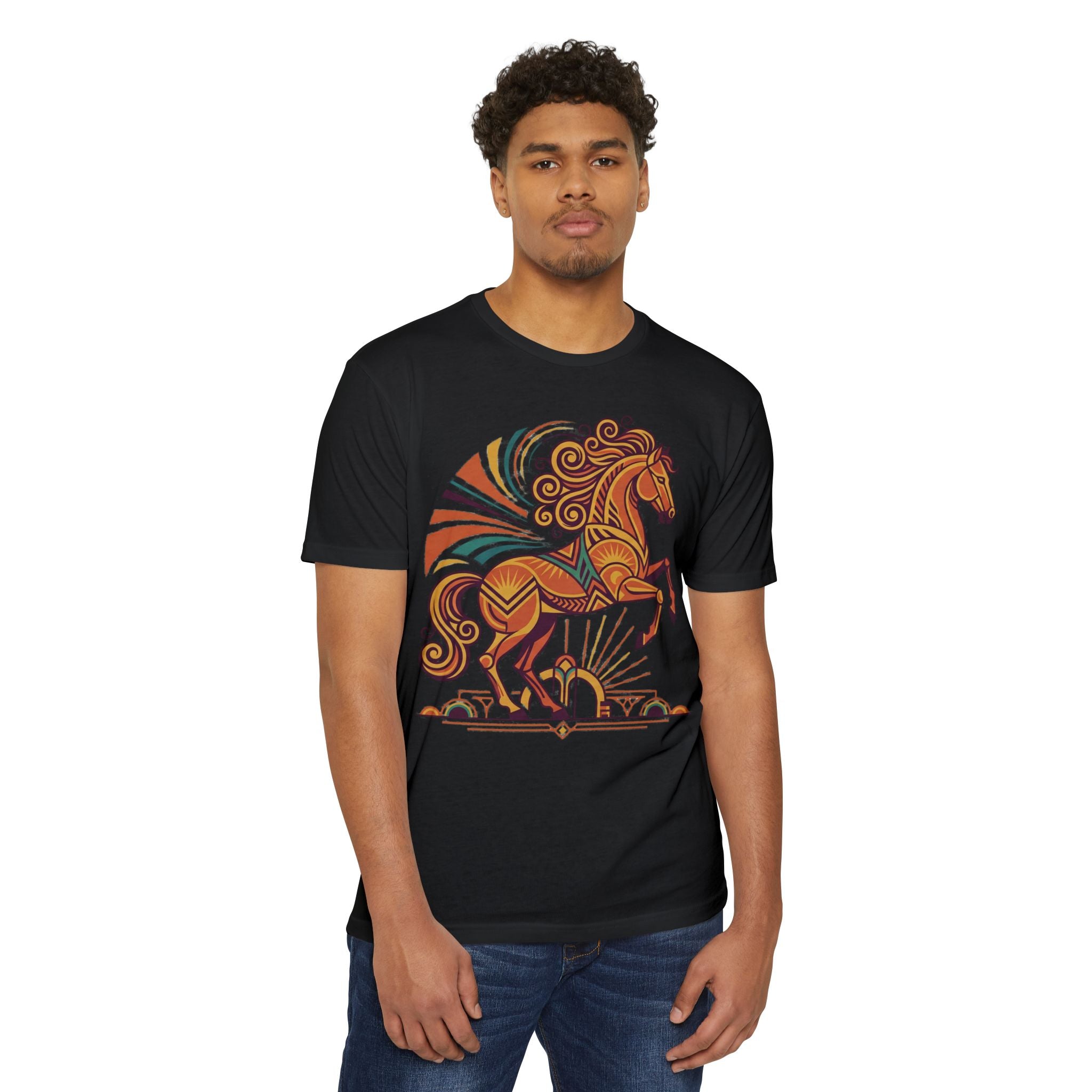 Horse T-Shirt Boho Prancing Horse Sunburst Illustration Graphic Tee Nature Lover Gift Unisex