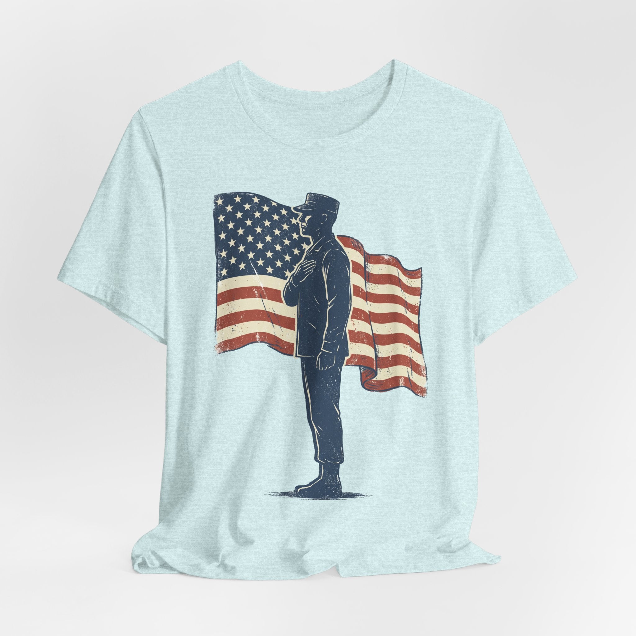 Saluting Soldier with American Flag T-Shirt | Patriotic Military Tee