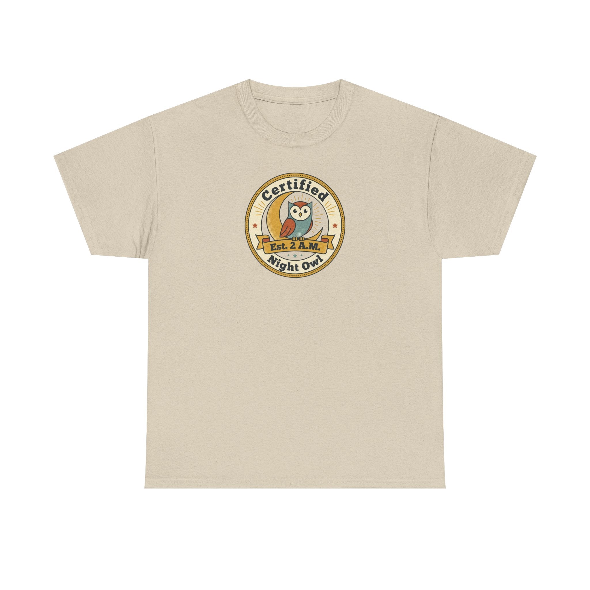 Certified Night Owl T-Shirt | Funny Night Owl Tee | Retro Owl Badge Shirt | Gift for Night Owls