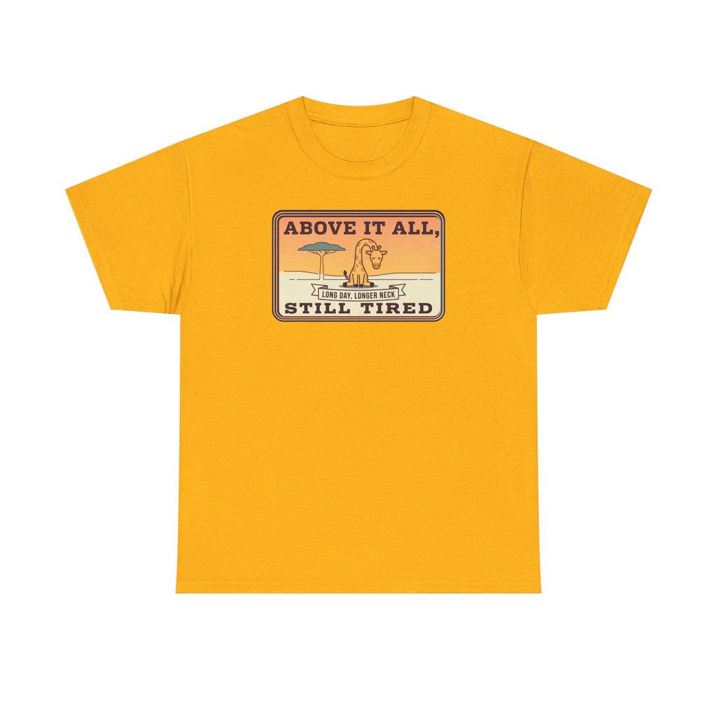Above It All Still Tired Tee | Retro Beach Scene, Coffee Cup, Sunset Vibes