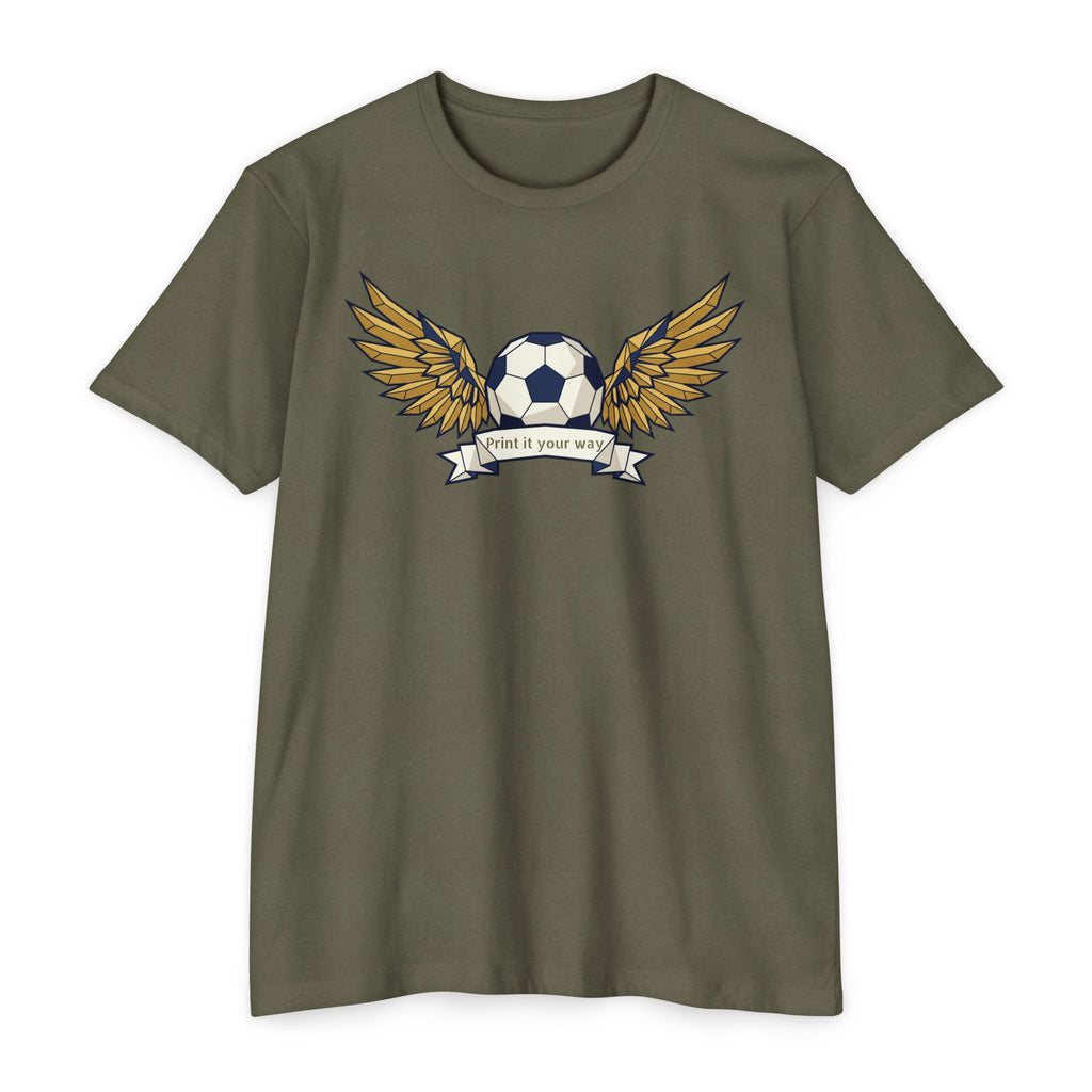 Custom Soccer T-Shirt Personalized Winged Soccer Ball Banner Tee Add Your Name or Team Gift Unisex