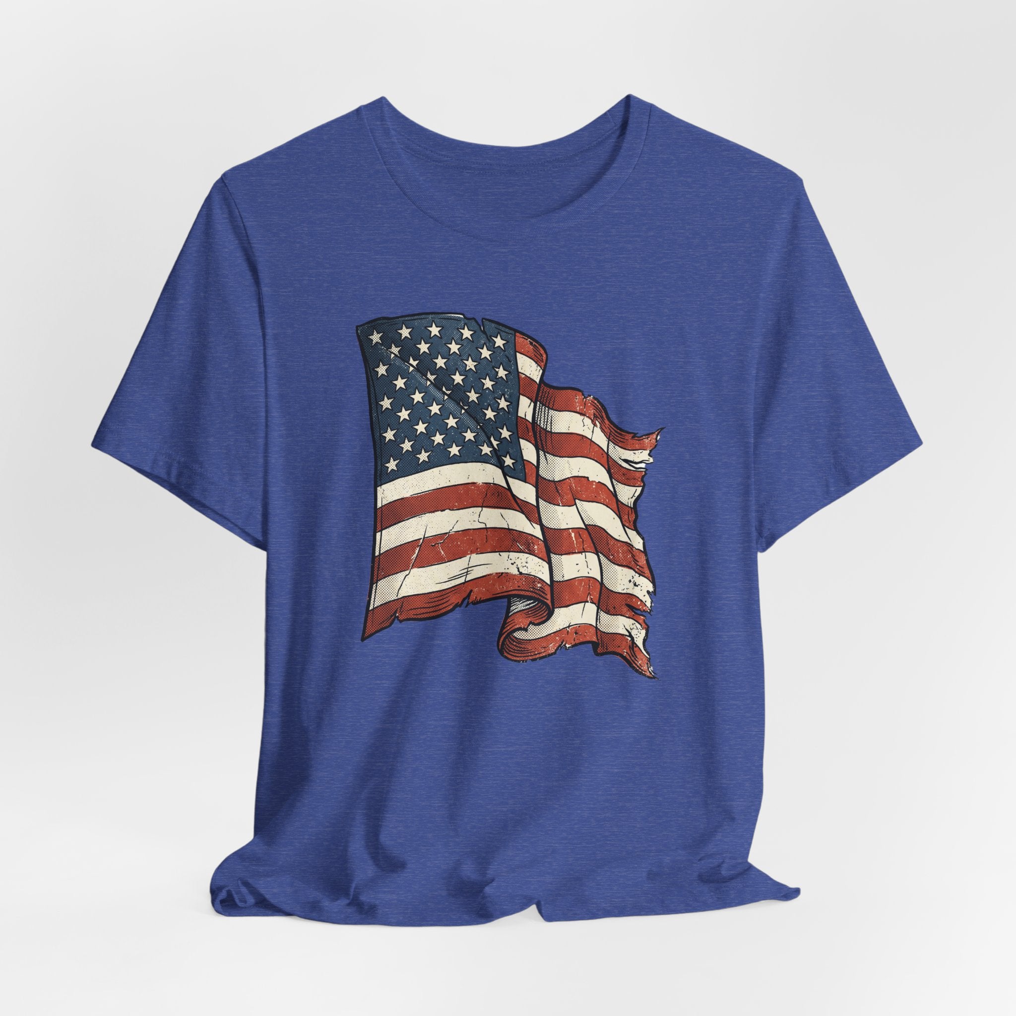 Vintage Waving American Flag T-Shirt | USA Stars Stripes Distressed Patriotic Graphic Tee