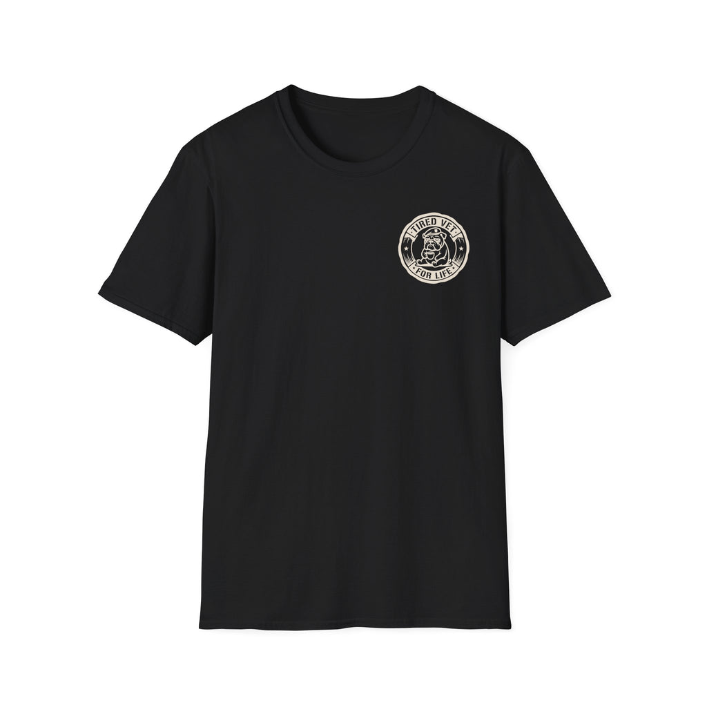 Funny Military Chow Hall Graphic T-Shirt Vintage Back Print with Faded Circle Chest Logo Unisex Tee
