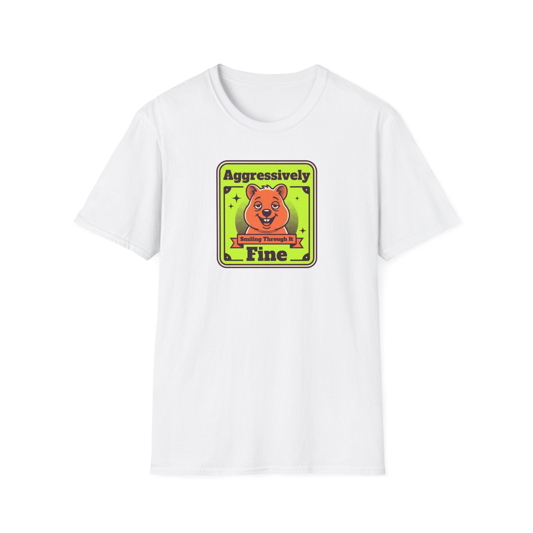 Funny Bear T-Shirt | Aggressively Smiling Fine Retro Neon Graphic Tee | Bear Lover Sarcastic Gift
