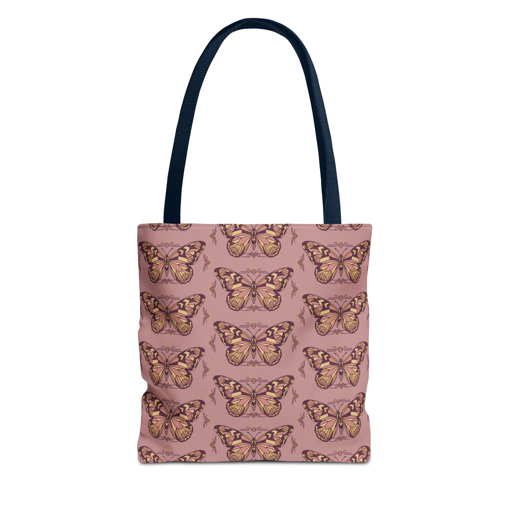 Tote bag with butterfly pattern all-over print, navy handles