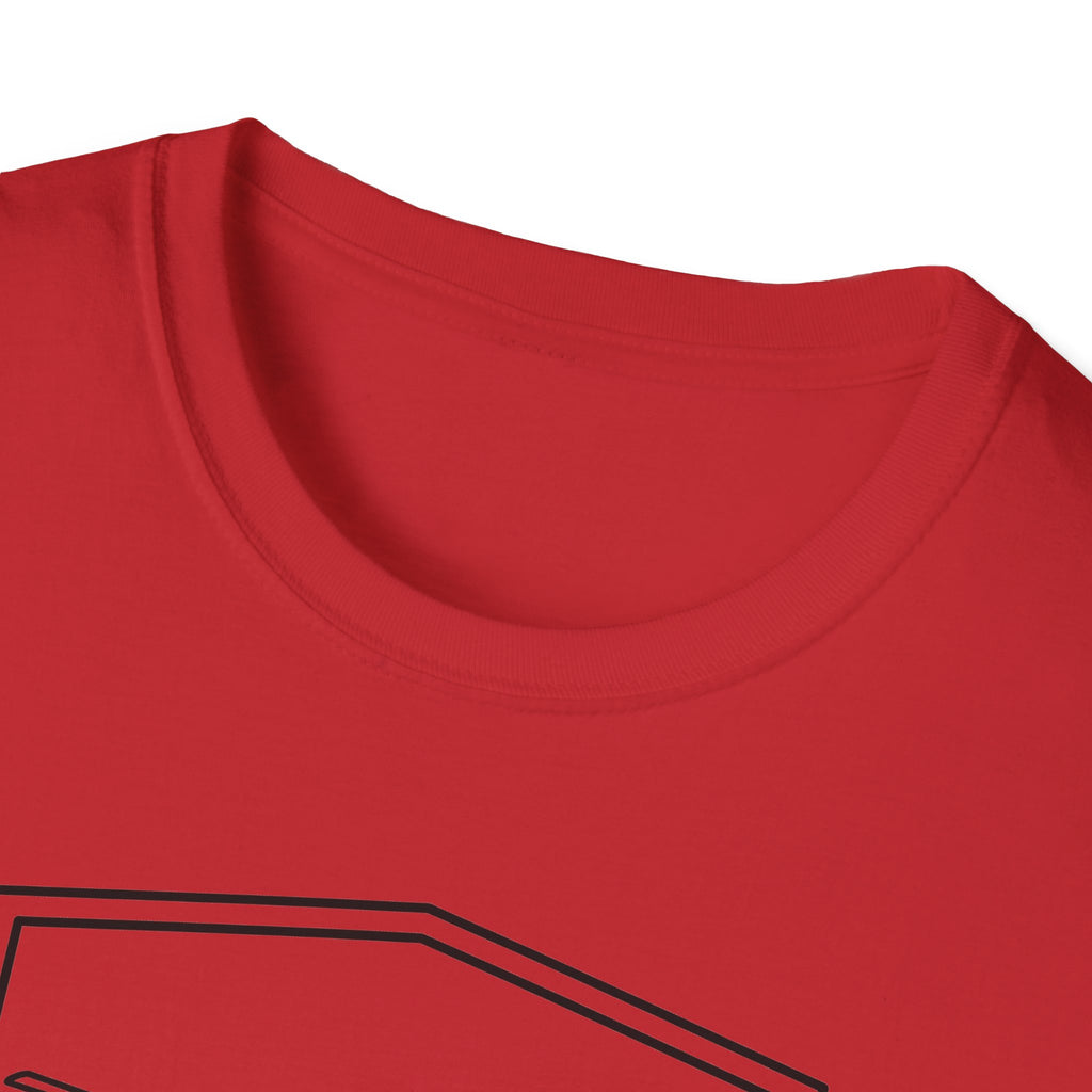 Red rescue helicopter T-shirt with crew-neck and partial black graphic
