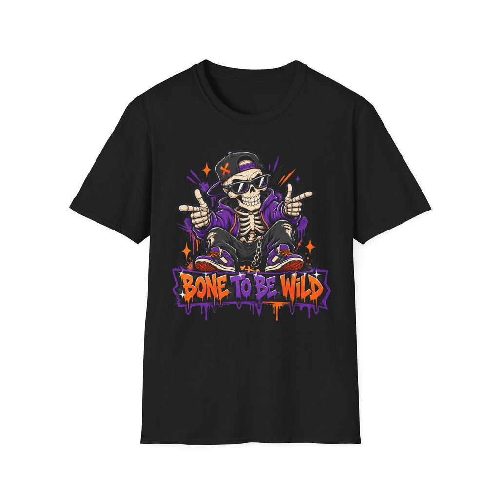 Bone To Be Wild Skeleton DJ T-Shirt | Halloween Skull Graphic Tee | Spooky Music Lover Shirt | Funny Skeleton Gift | Halloween Tee