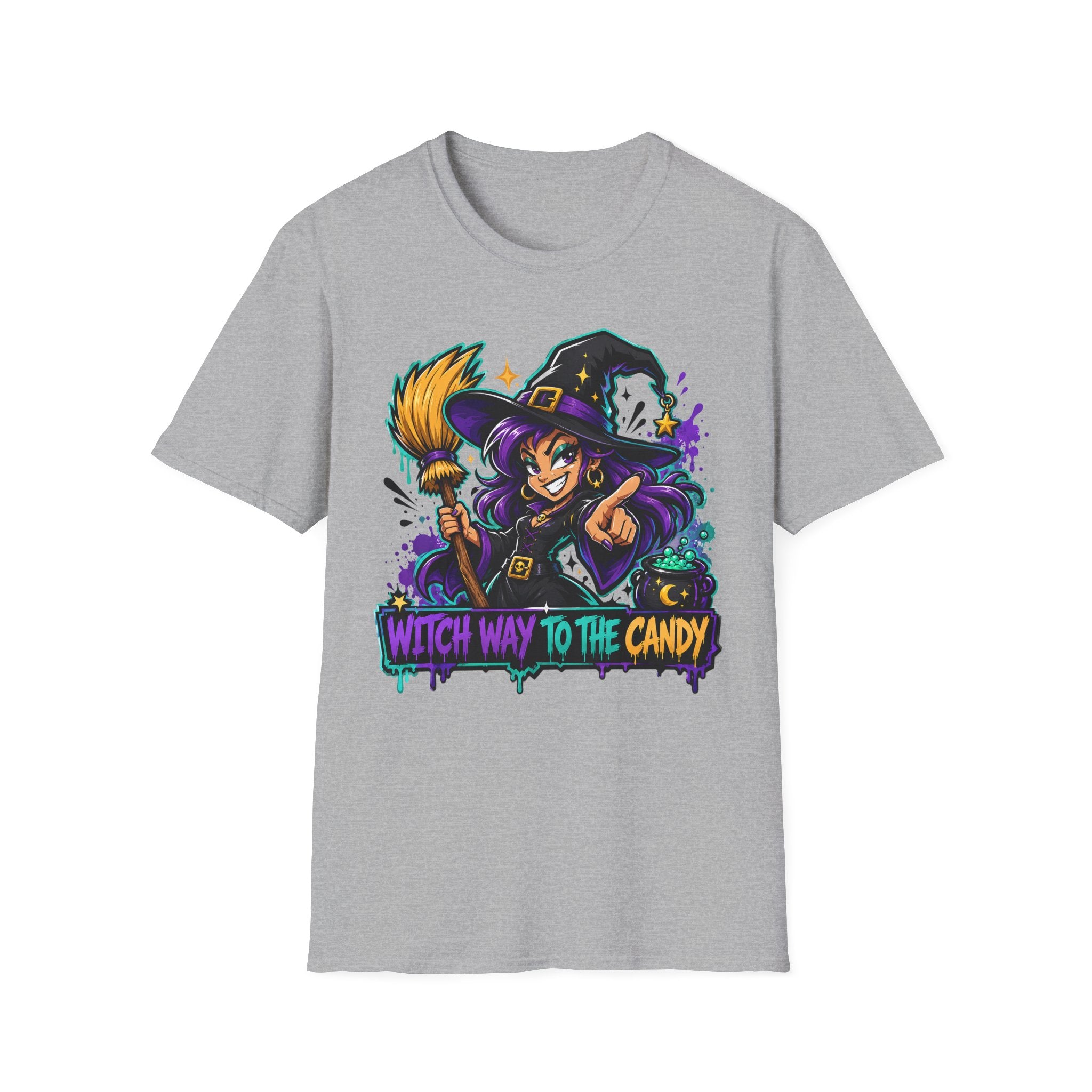 Witch Way To The Candy T-Shirt | Funny Halloween Witch Graphic Tee | Spooky Season Gift | Trick or Treat Shirt