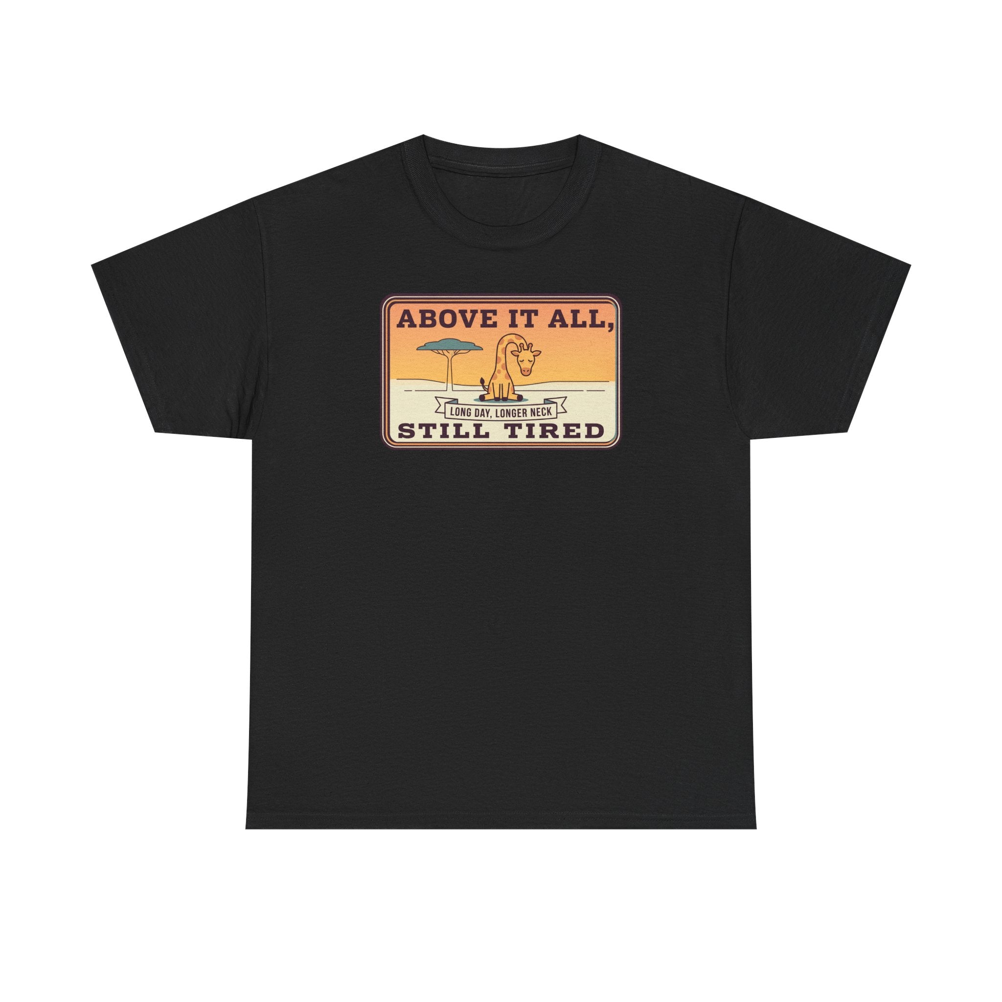 Above It All Still Tired Tee | Retro Beach Scene, Coffee Cup, Sunset Vibes