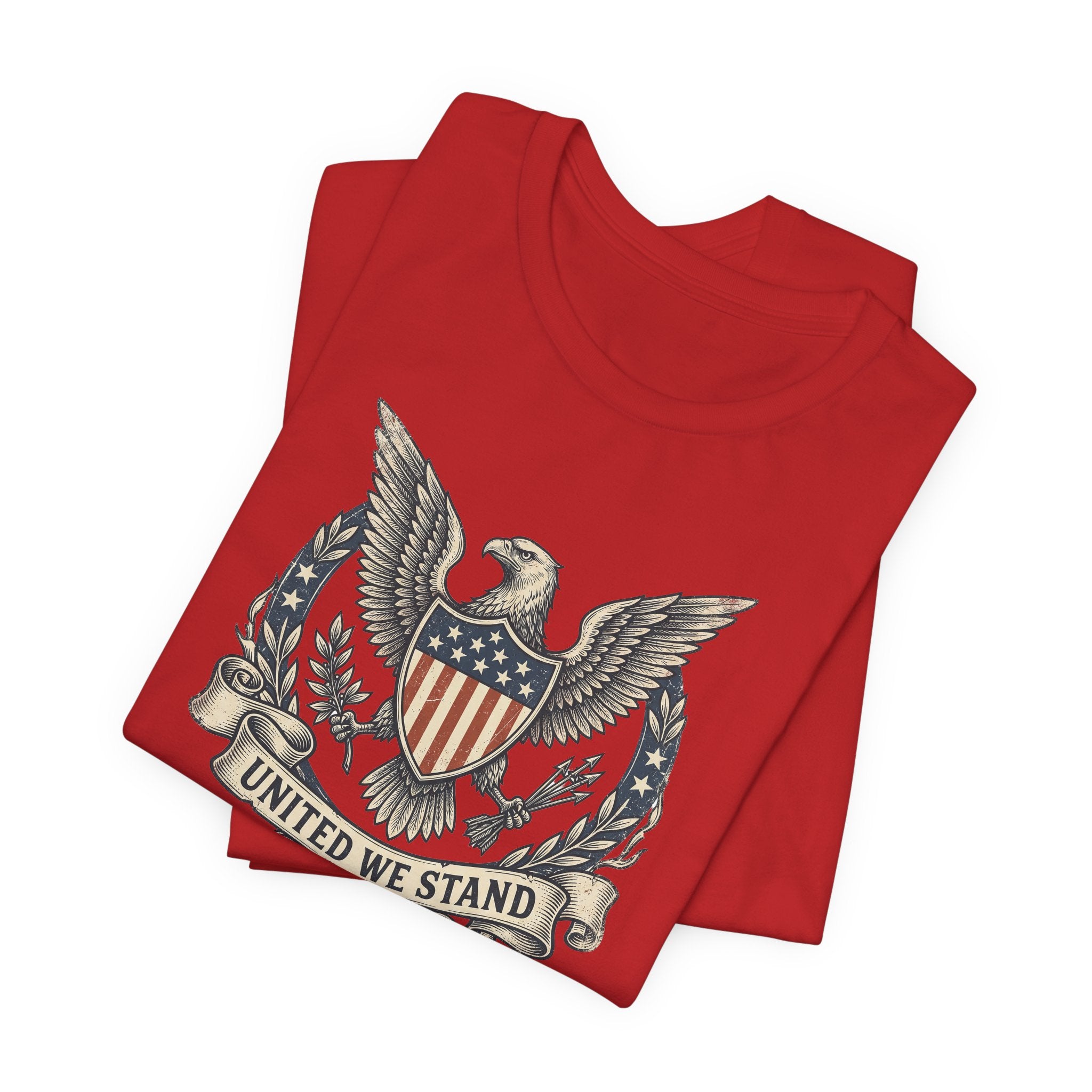 American Eagle Shield United We Stand T-Shirt | Patriotic USA Flag Crest Graphic Tee