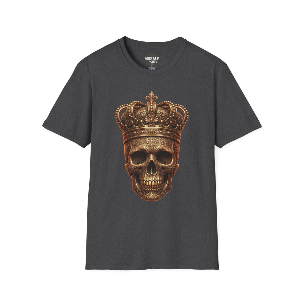 Dark heather gothic skull T-shirt with gold crown front print
