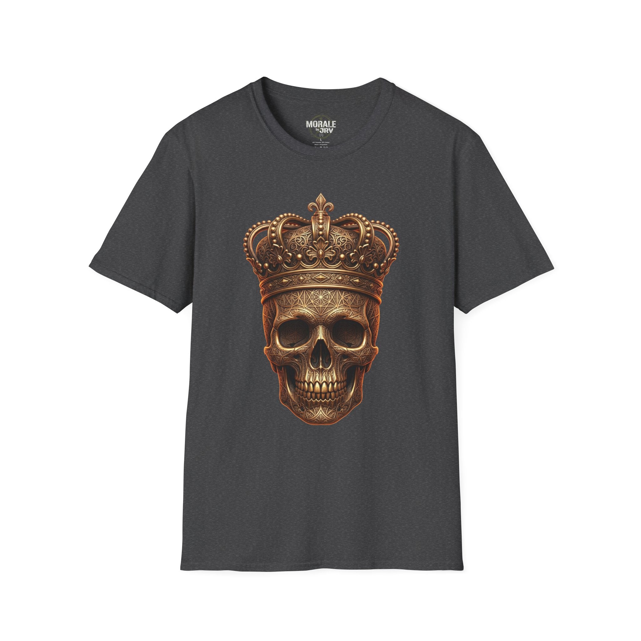 Dark heather gothic skull T-shirt with gold crown front print