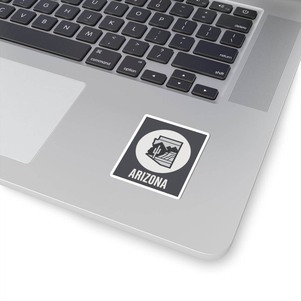 Arizona desert badge kiss-cut sticker, square with desert icon and “ARIZONA” text