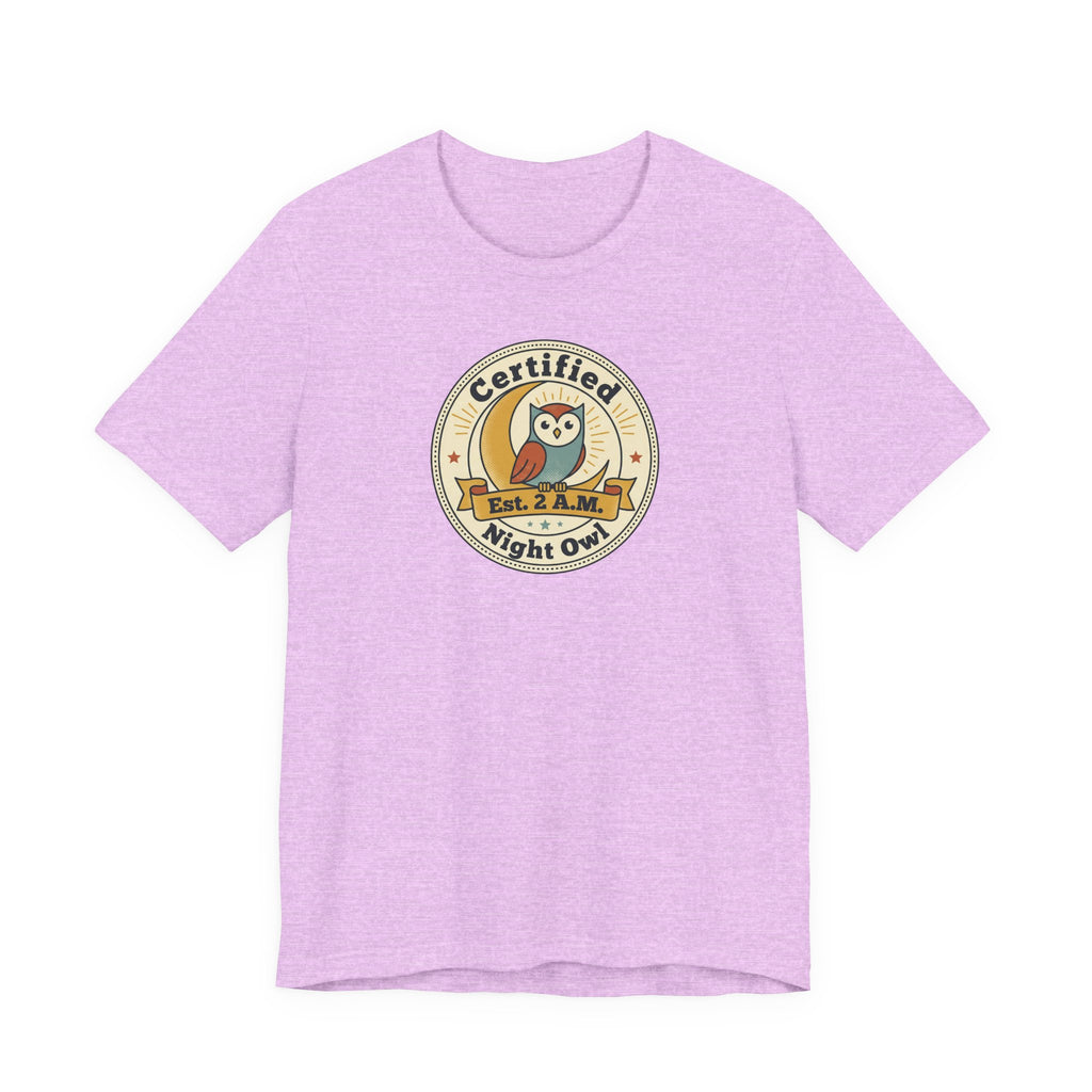 Certified Night Owl owl badge T-Shirt | 2 AM est. graphic tee