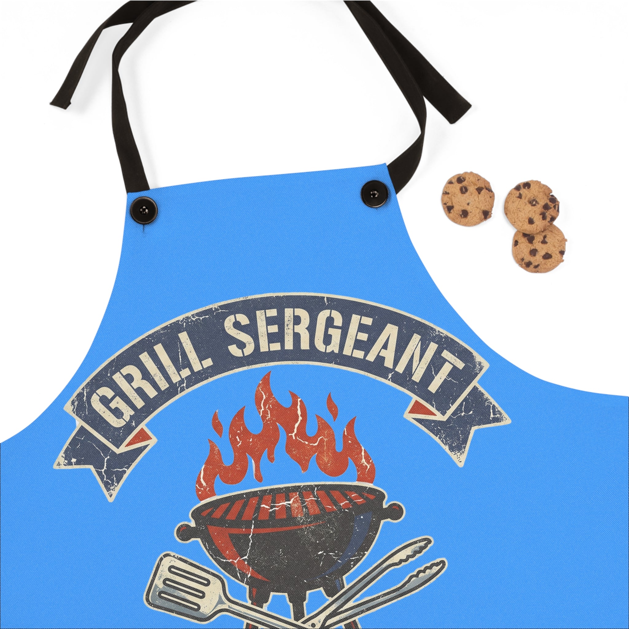 Grill Sarge Apron for Dad | Funny BBQ Grilling Apron | Retro Badge Cooking Apron | Fathers Day Gift | Adjustable Blue Apron