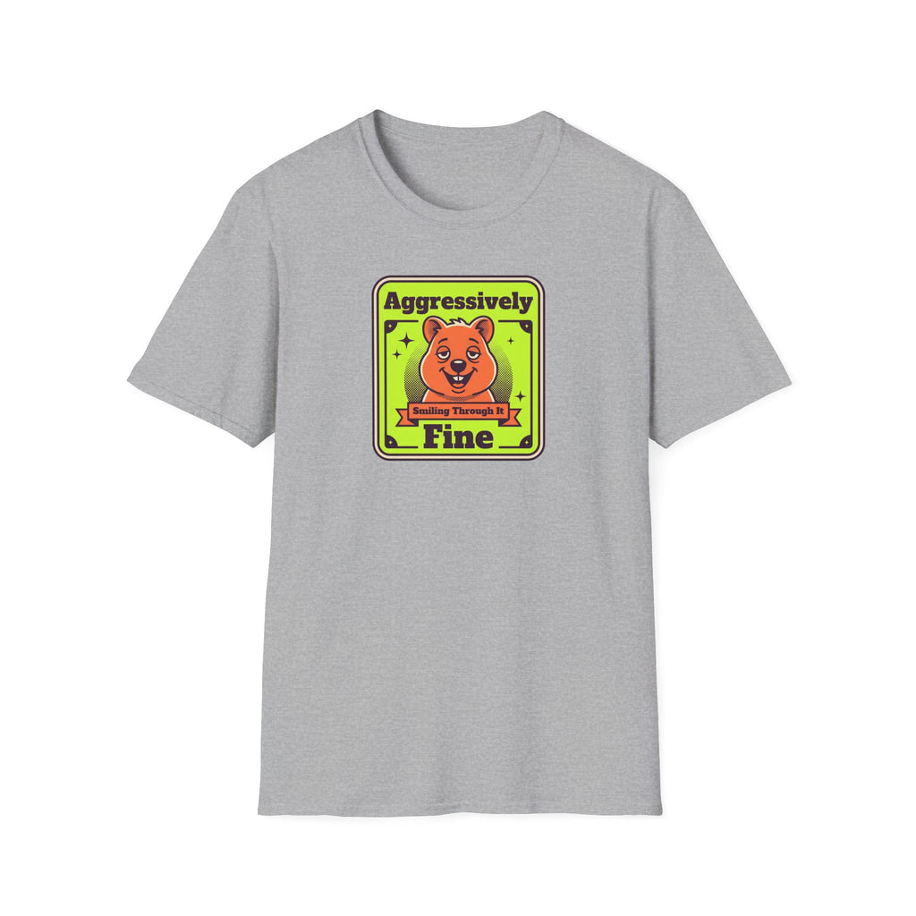 Funny Bear T-Shirt | Aggressively Smiling Fine Retro Neon Graphic Tee | Bear Lover Sarcastic Gift