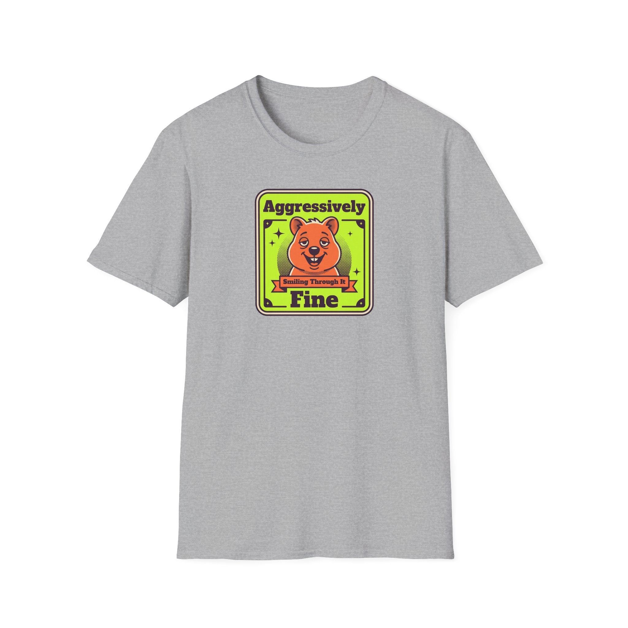 Funny Bear T-Shirt | Aggressively Smiling Fine Retro Neon Graphic Tee | Bear Lover Sarcastic Gift